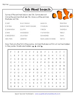 Fish Word Search Wordsearch Worksheet