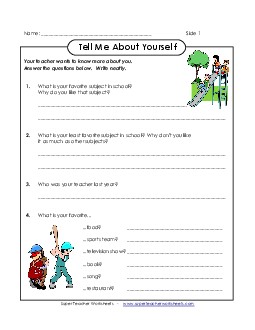 Tell Me About Yourself Backtoschool Worksheet