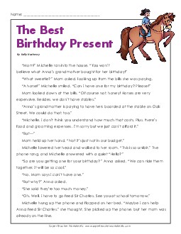 Best Birthday Present Ever 4th Grade Reading Comprehension Worksheet