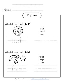 Rhyming Words 1 Free Rhymes Worksheet