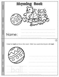 Rhyming Mini-Book: 1 Rhymes Worksheet