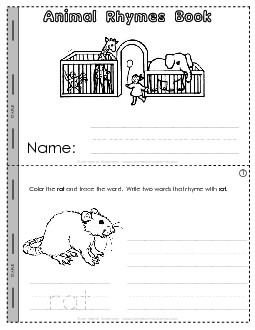 Rhyming Mini-Book: 3 (Animals) Rhymes Worksheet