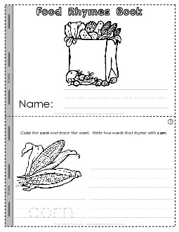 Rhyming Mini-Book: 2 (Food) Rhymes Worksheet