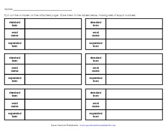 Place Value Cut & Glue (10-Digit) Worksheet