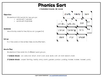 Sorting: /är/ Words Free Phonics Words With Worksheet