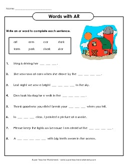 Sentences: /är/ Words Phonics Words With Worksheet