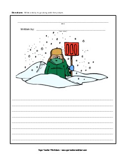 Winter Shovel (Color) Writing Storypics Worksheet