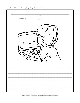 Laptop Girl Writing Storypics Worksheet