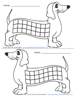 Dachshund Chart (Black & White) Sticker Charts Worksheet