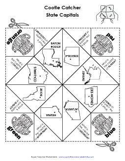 Cootie Catcher: States and Caps Worksheet