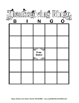 Thanksgiving Bingo Holiday Worksheet