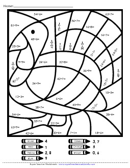 Basic Division Mystery Picture - Thanksgiving Turkey Worksheet