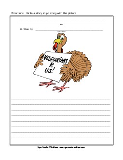 Thanksgiving - Vegetarian Turkey Writing Storypics Worksheet