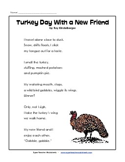 Turkey Day Friend (Poem) Poems Worksheet