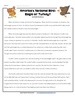 America’s National Bird: Eagle or Turkey? (Non-Fiction) Reading Comprehension Worksheet