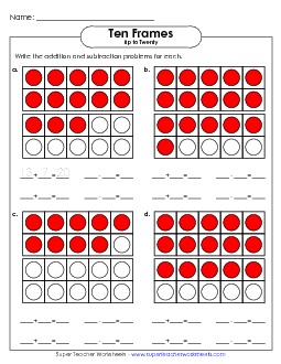 Double Ten-Frame Fact Families (Up to 20) Ten Frames Worksheet