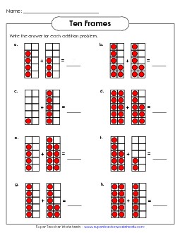 Ten-Frame Addition (Up to 20) Ten Frames Worksheet