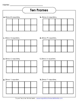 Draw Counters (Up to 10) Ten Frames Worksheet