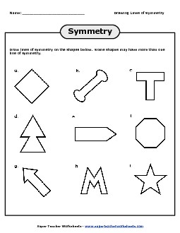 Drawing Lines of Symmetry Geometry Worksheet