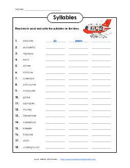 Breaking Words into Syllables Worksheet