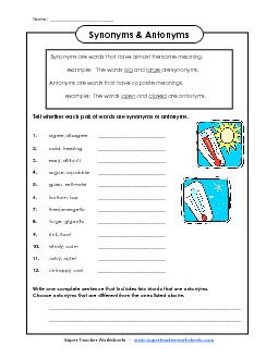 Synonyms and Antonyms Worksheet Free Synonyms Antonyms Worksheet