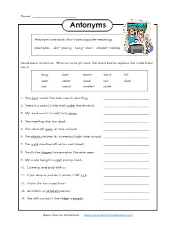 Antonyms 1 Synonyms Antonyms Worksheet