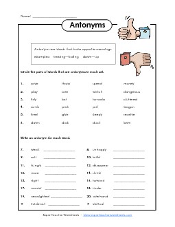 Antonyms 3 Synonyms Antonyms Worksheet