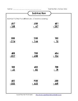 Subtraction Across Zero Worksheet Worksheet