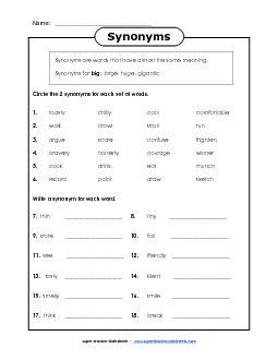 Synonyms 1 Free Synonyms Antonyms Worksheet