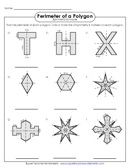 Perimeter of Symmetrical Polygons (Advanced) Geometry Worksheet