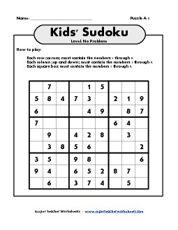 Sudoku for Kids Puzzle A-3 Worksheet