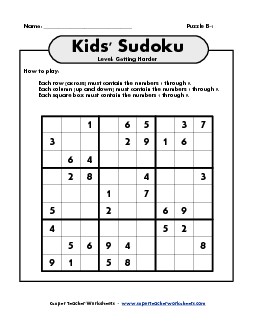 Sudoku for Kids Puzzle B-1 Worksheet