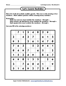 Let's Learn Sudoku E Worksheet