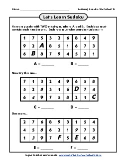 Let's Learn Sudoku D Worksheet