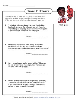 Word Problems (2 & 3 digits) Subtraction Worksheet