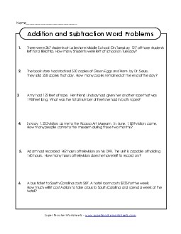 Word Problems: Addition and Subtraction Worksheet