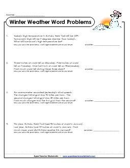 Winter Weather Word Problems Worksheet