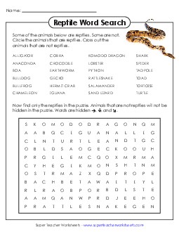 Reptiles Free Wordsearch Worksheet