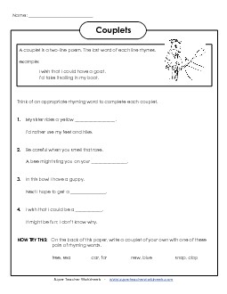 Couplets Worksheet Poetry Worksheet