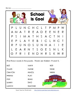 School Wordsearch Worksheet