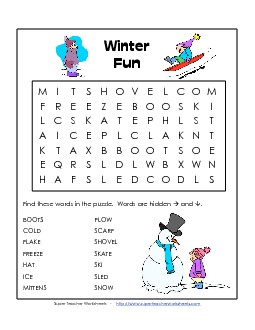 Winter Fun Wordsearch Worksheet