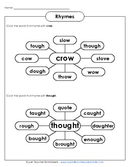 Rhyming Web #2 Rhymes Worksheet