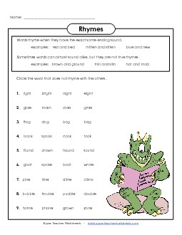 Rhyming Monster Rhymes Worksheet