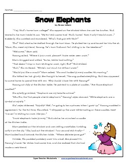 Snow Elephants (Fiction) Reading Comprehension Worksheet