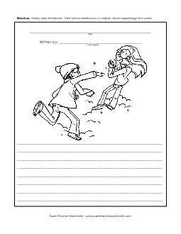 Snowball Kids (B & W) Winter Worksheet