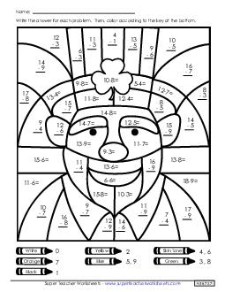 Basic Subtraction - Leprechaun Stpatrick Worksheet