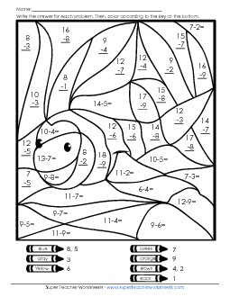 Mystery Picture: Fish Subtraction Worksheet