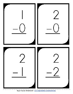 Subtraction Flash Cards (Large) Minuends to 20; Answers to 10 Free Worksheet