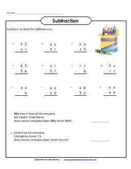 Subtraction: 2-Digits Worksheet