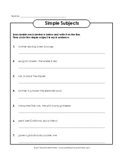 Simple Subjects - Unscramble Subject Predicate Worksheet